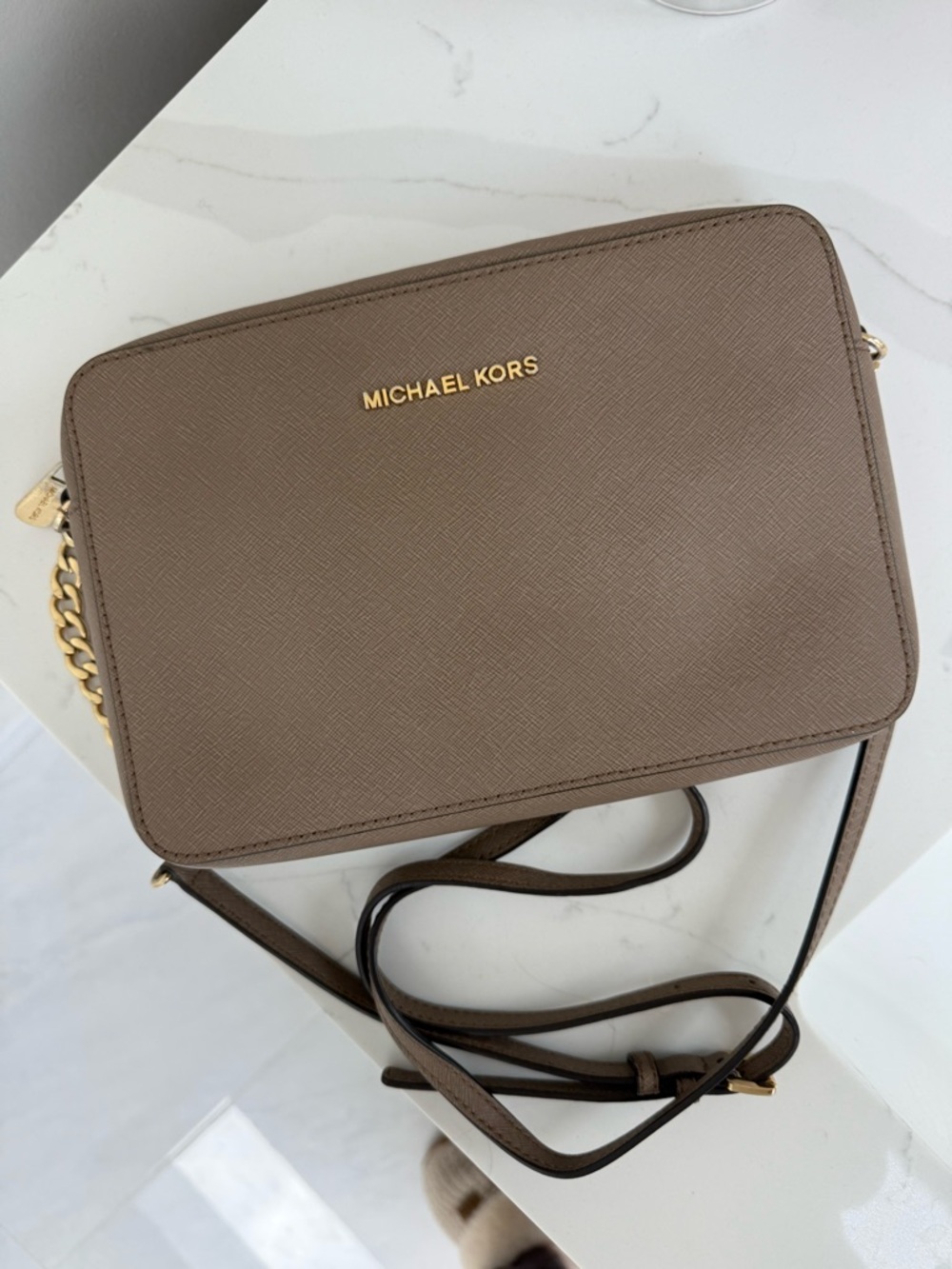 Michael Kors Taupe Saffiano Crossbody with Gold Hardware